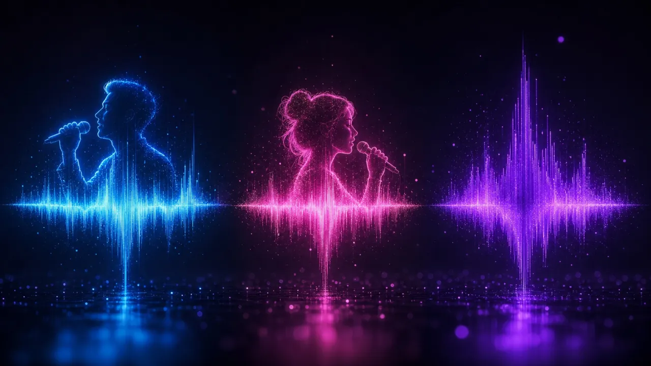 iLoveSong AI vocal options — male, female, and instrumental waveforms