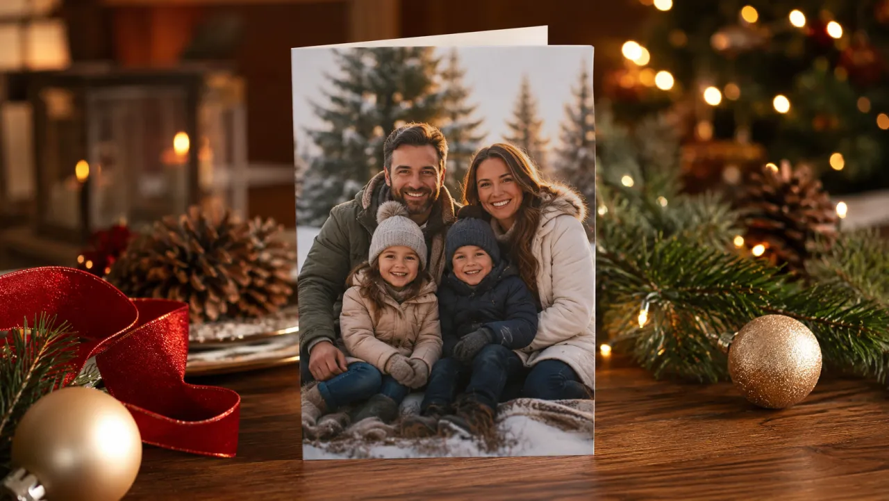 ai christmas photo - printed holiday christmas card mockup