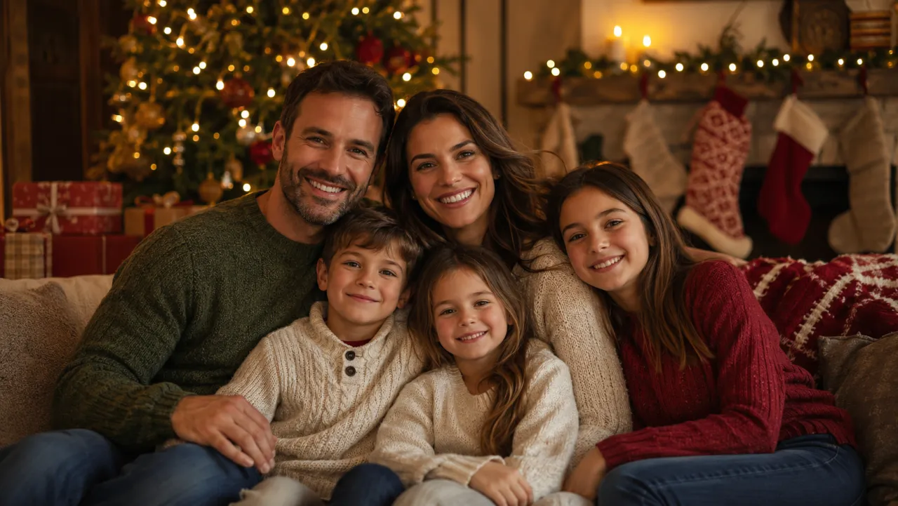 ai christmas photo - whole family group holiday portrait