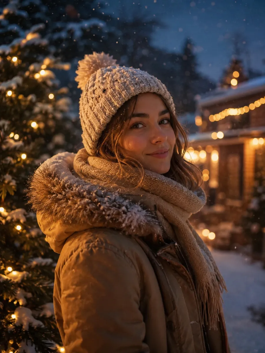 ai christmas photo - snowy outdoor holiday portrait example