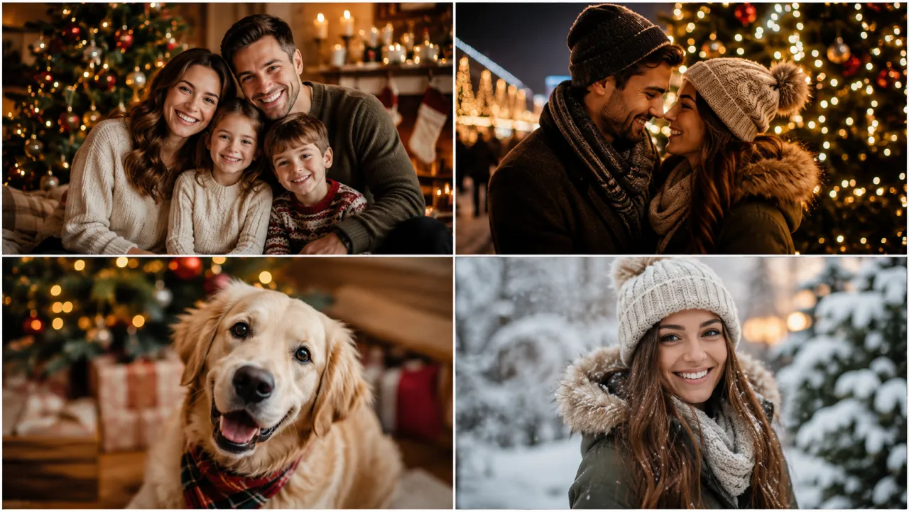 ai christmas photo generator - family couple pet and solo style grid