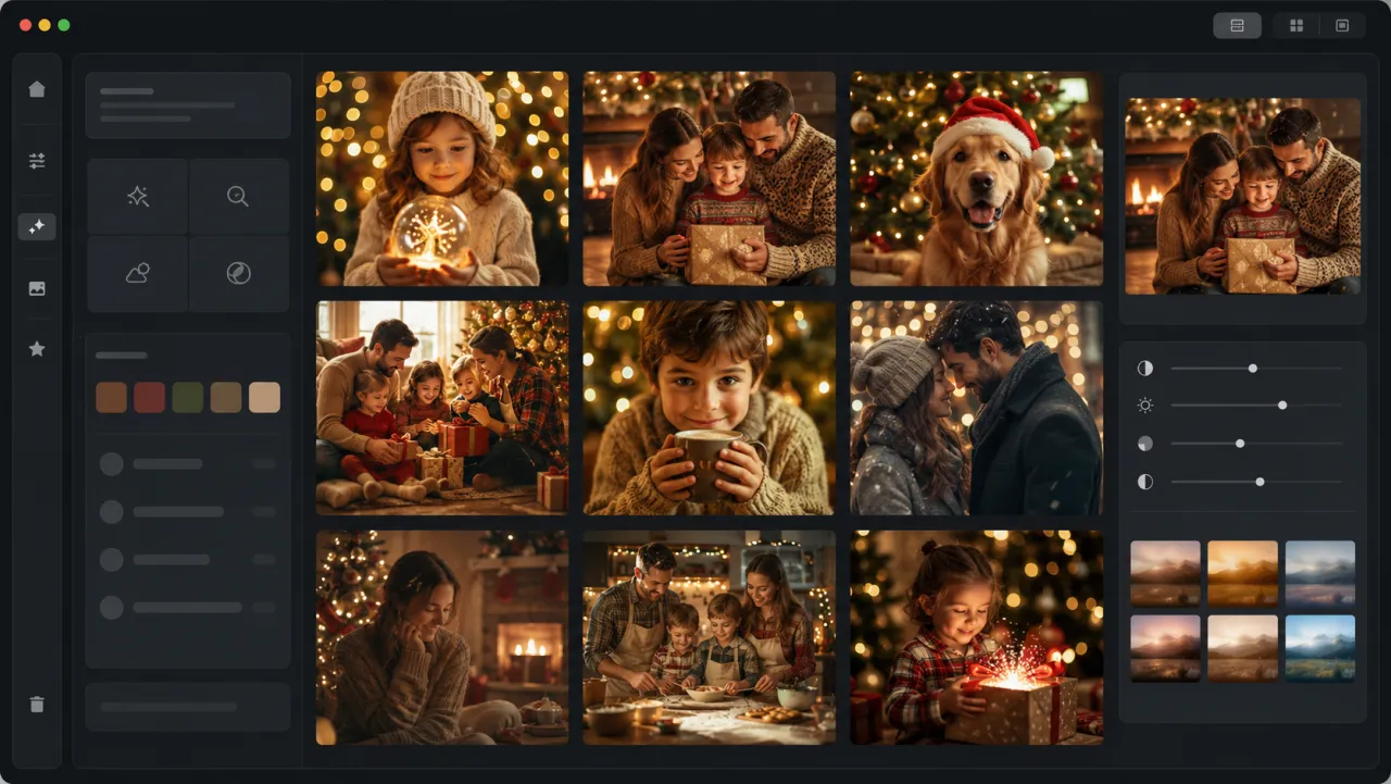 ai christmas photo generator - workspace with generated holiday results