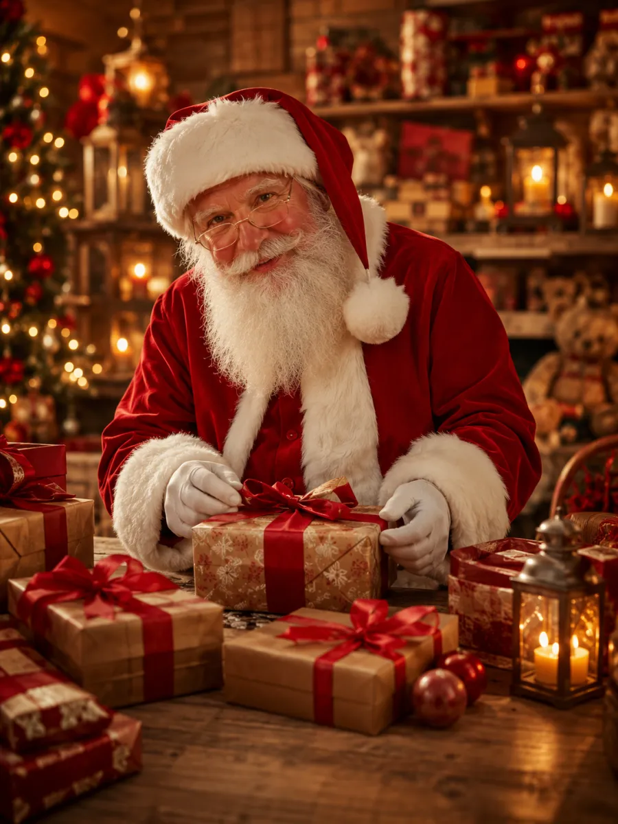 ai christmas photo example - santa workshop holiday scene