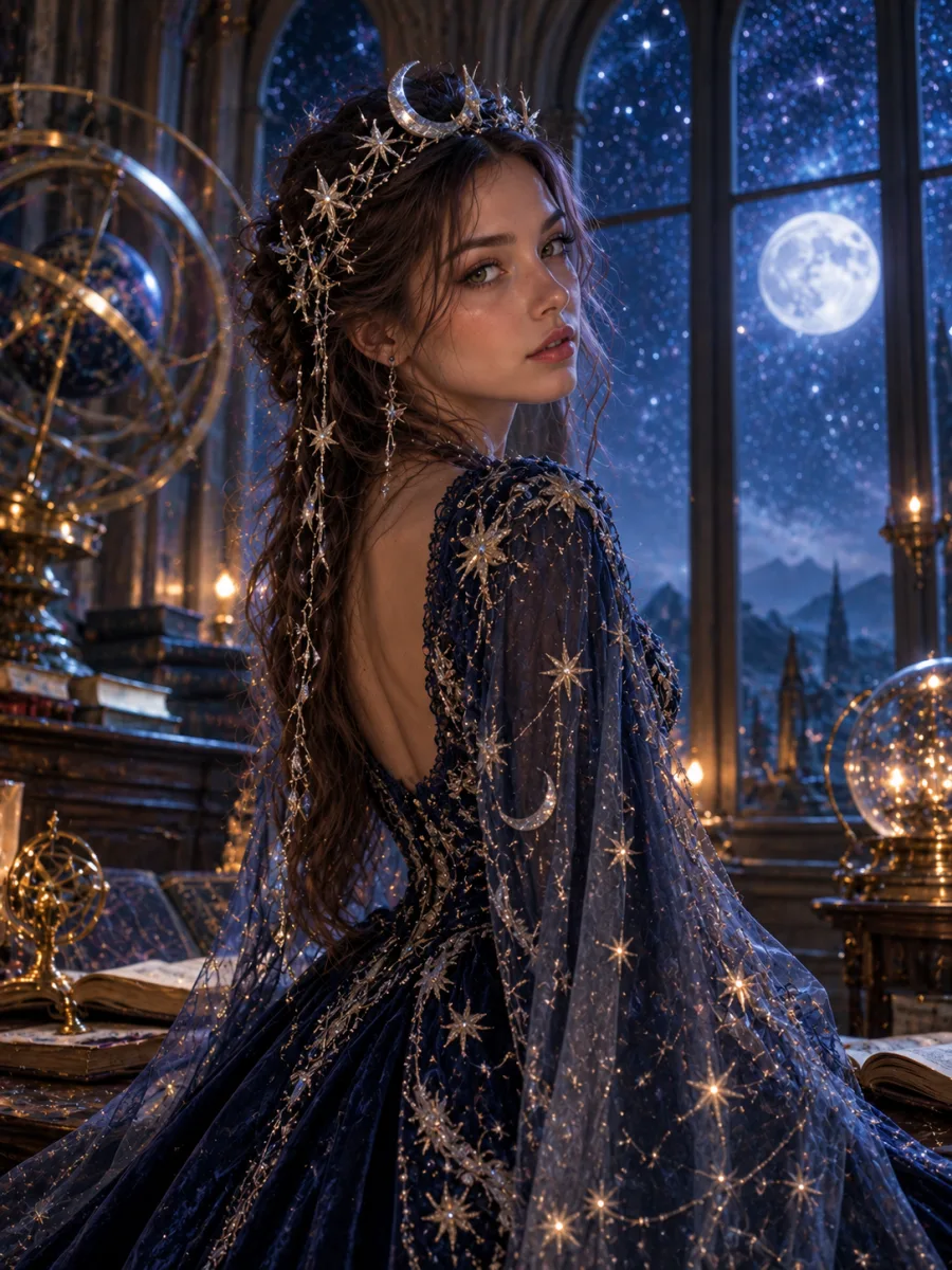 ai halloween photo example - celestial cosmic princess gown