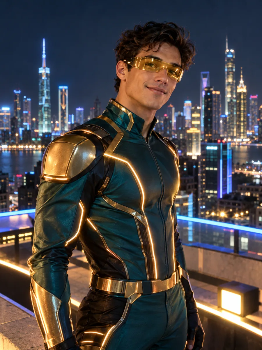 ai halloween photo example - sci-fi visor hero costume