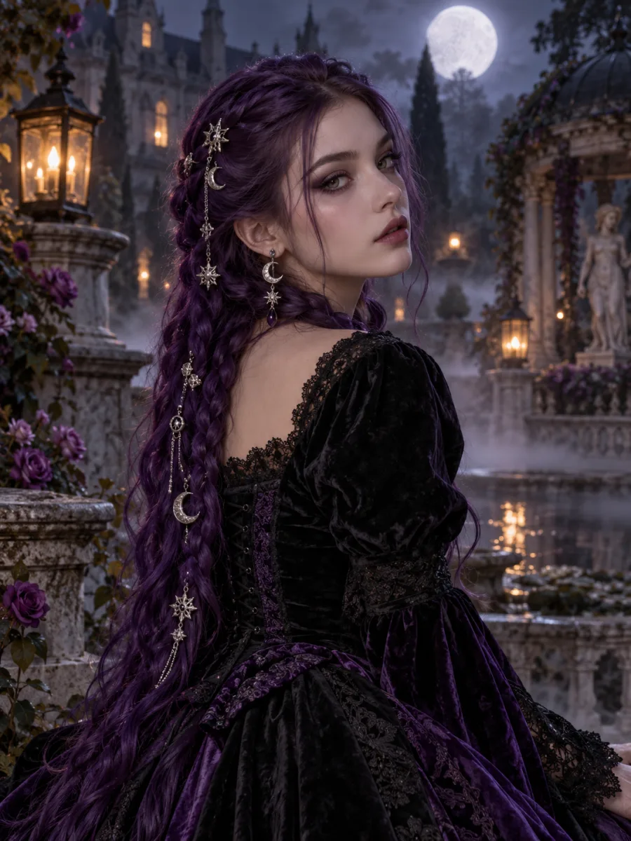ai halloween photo example - gothic midnight braids portrait