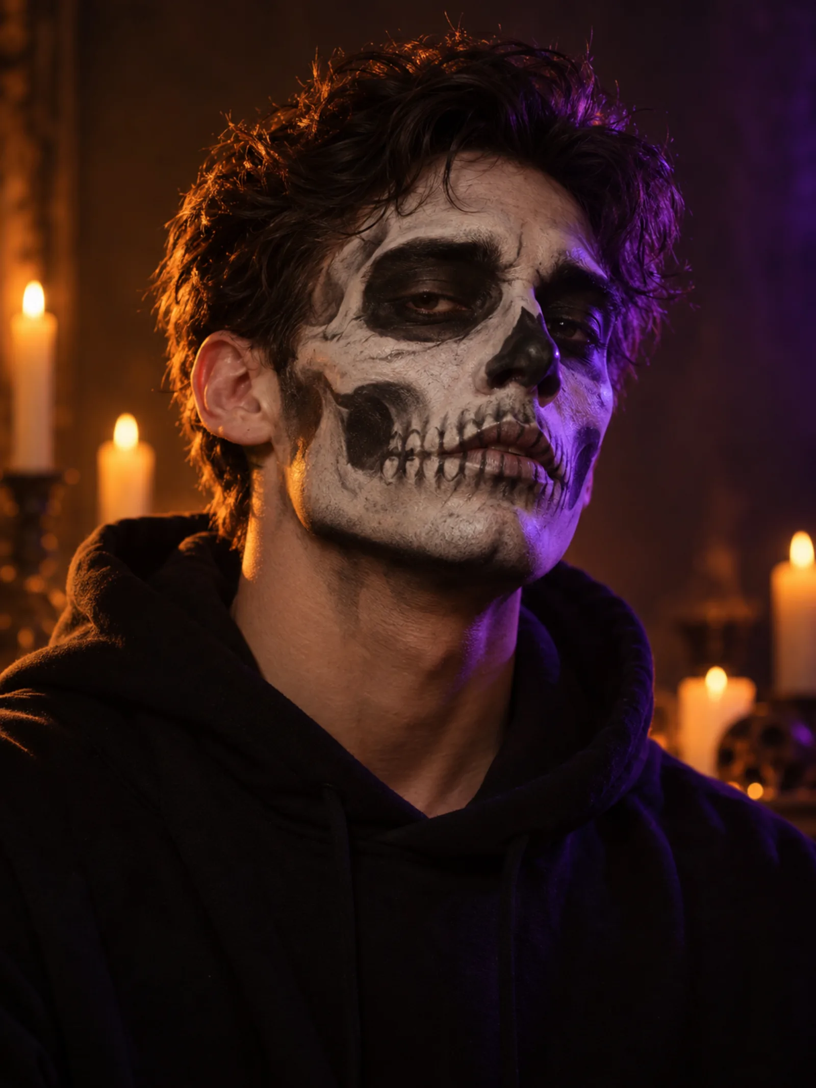 ai halloween photo - skeleton makeup portrait example