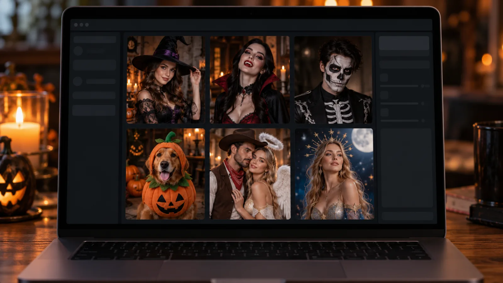 ai halloween photo generator - workspace with generated costume results