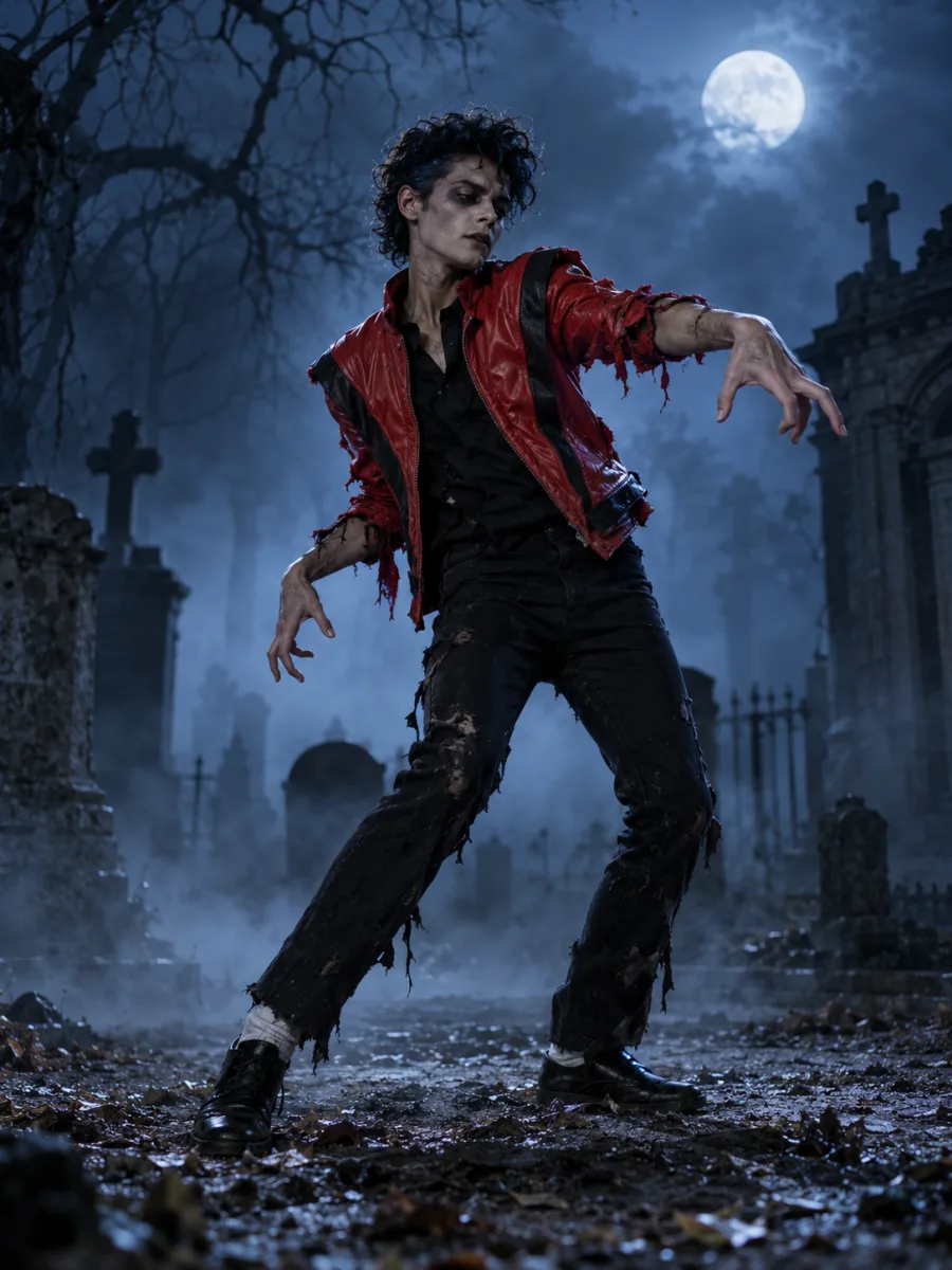 ai halloween photo example - thriller-era zombie dance look