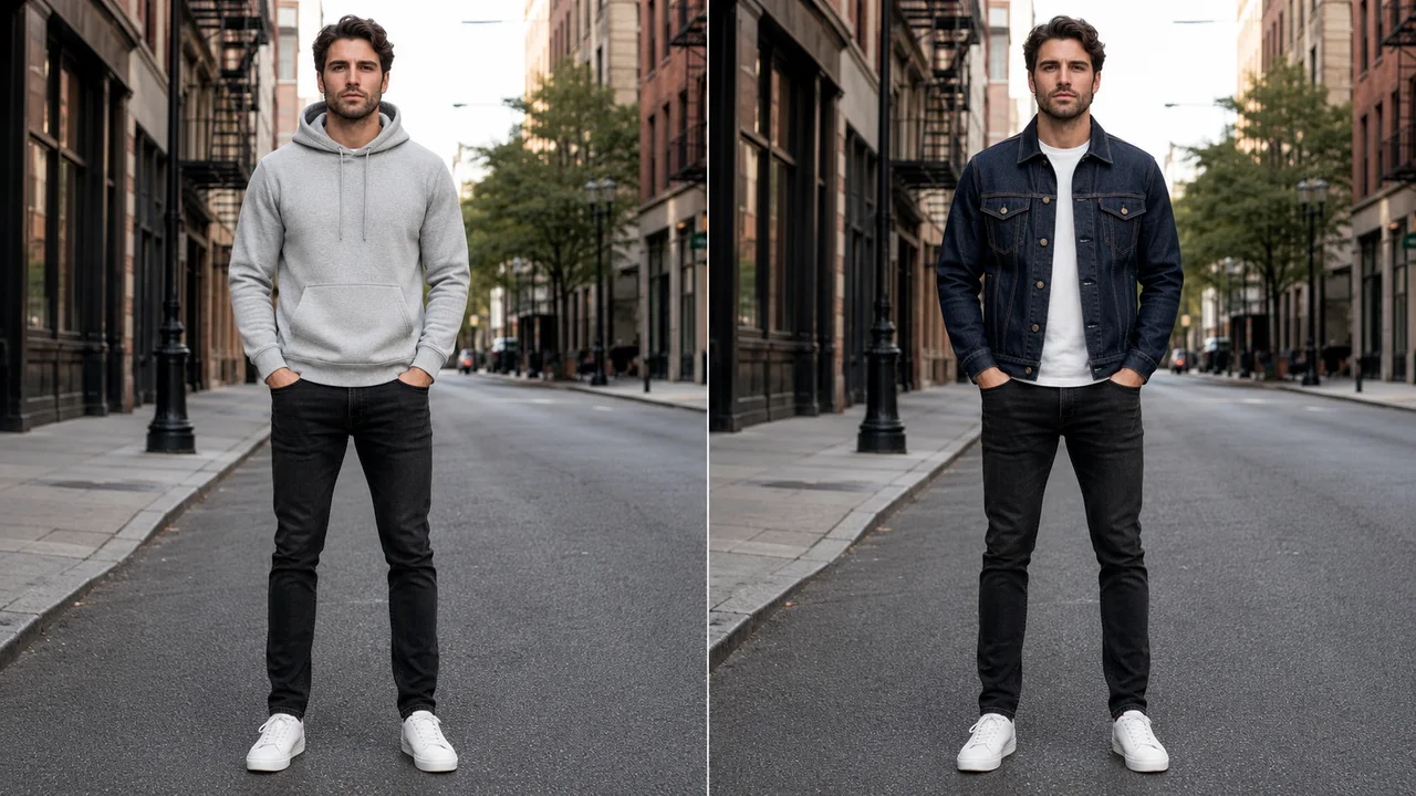 Vogoo.ai Clothes Changer AI – photorealistic outfit swap before and after