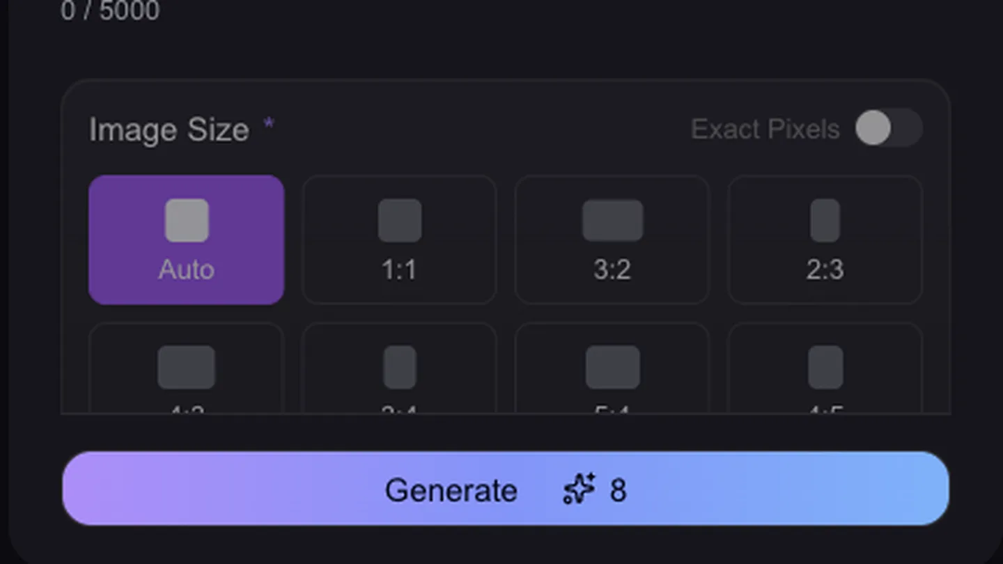 The Vogoo AI generate button showing the 8-credit cost of a GPT Image 2.5 render before it runs