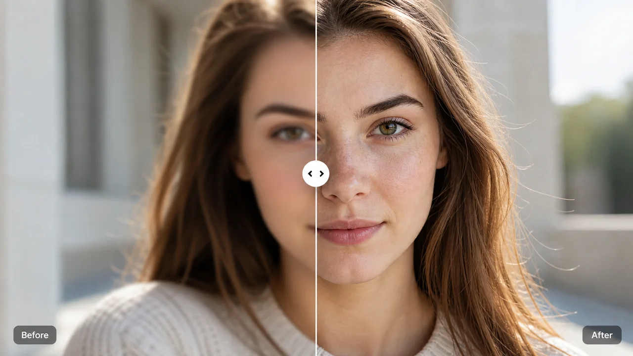 AI Photo Enhancer before and after portrait comparison