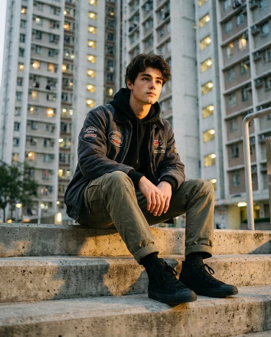 Golden Hour on Concrete Steps