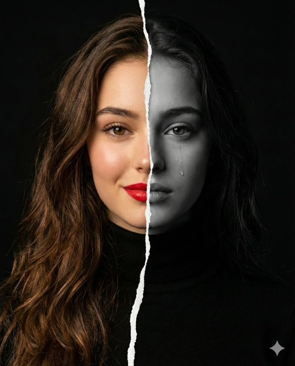 Torn Paper Split Portrait