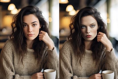 Gemini Omni Flash AI face swap example showing a realistic portrait before and after